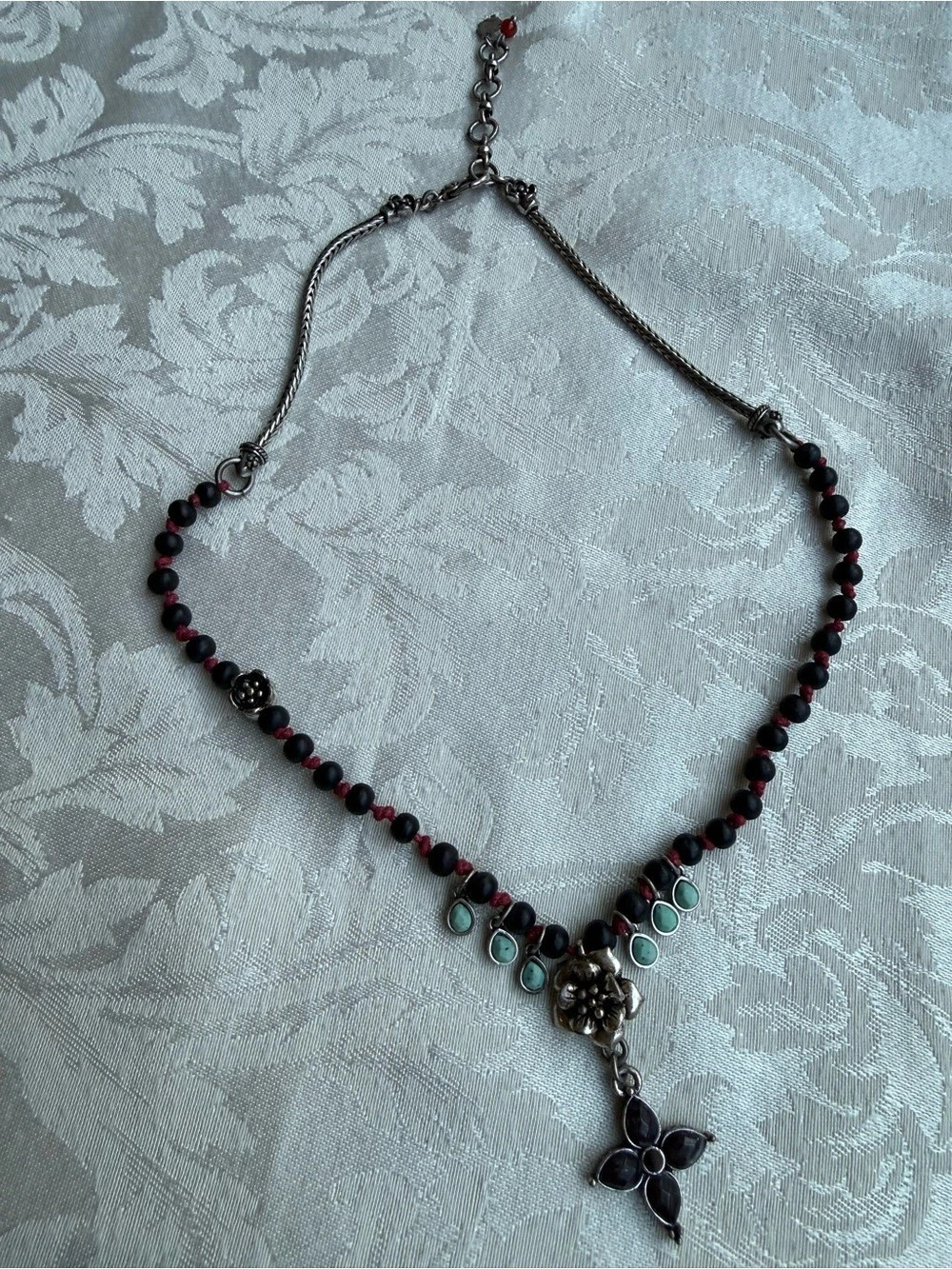 Lucky Brand Beaded Pendant Necklace in Black & Red
